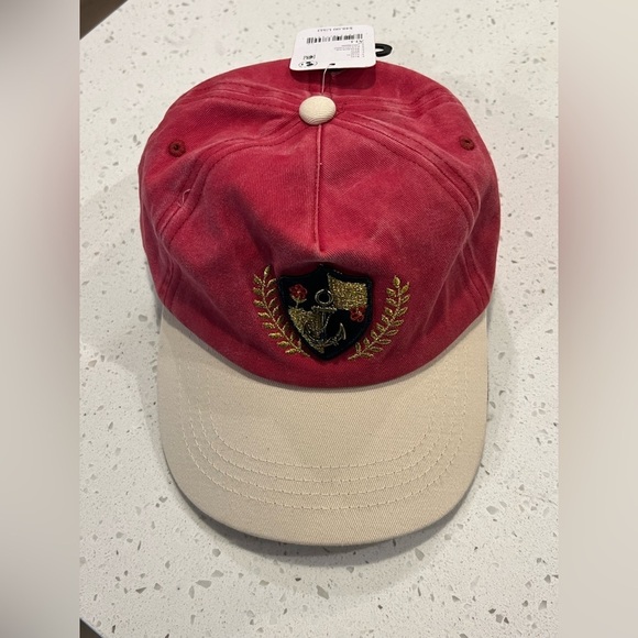 Free People Pink Nautical Anchor Baseball Cap Embroidered Cotton Hat NWT main image 6